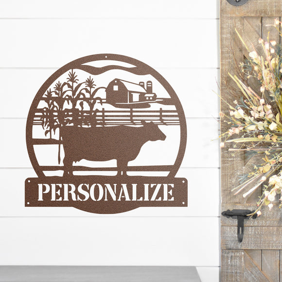 Cow Personalized Family Name Sign ~ Metal Porch Sign | Metal Gate Sign | Farm Entrance Sign | Metal Farmhouse | Cow Sign | Highland Cow