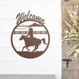 Welcome Cowboy Porch, Western Welcome Sign ~ Metal Porch Sign | Metal Gate Sign | Farm Entrance Sign | Metal Farmhouse | Cow Sign | Rustic