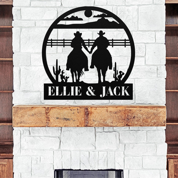 Cowboy Personalized Family Name Sign ~ Metal Porch Sign | Metal Gate Sign | Farm Entrance Sign | Metal Farmhouse | Cow Sign | Rustic Farm