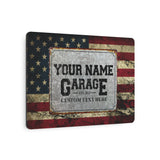 Custom Garage Sign, Personalized Rustic American Flag Design Metal Sign, Garage Metal Sign, Gift For Dad, Gift For Him, Father's Day Gift
