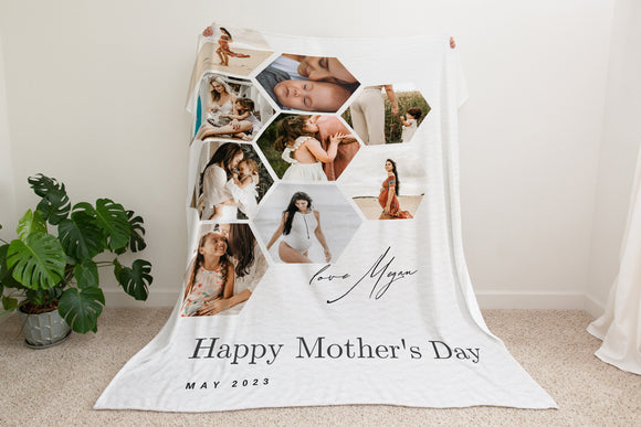 Personalized Blanket for Grandma, Mom Birthday Gift, Photo Collage Blanket, Handmade Home Decor, Minimalist Gift for Mom, Mother's Day G