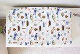Fishing Swaddle Set, Fish Swaddle Blanket, Personalized Baby Blanket, Fishing Nursery, Fishing Baby Blanket, Fishing Swaddle Blanket