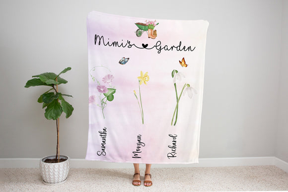 Personalized Blanket for Grandma, Mom Birthday Gift, Birth Month Flowers Blanket, Minimalist Gift for Mom, Mother's Day Gift, Birthday