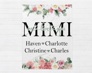 Mothers Day Blanket, Mothers Day Gift, Floral Style Blanket, Personalized Mom Gift, Gift For Grandparent, Birthday Gift For Mom, Mimi Gift