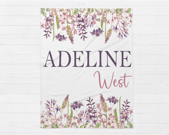Personalized Baby Blanket Girl - Minky Baby Blanket - Baby Shower Gift - Floral Baby Blanket - Wildflower Baby Girl