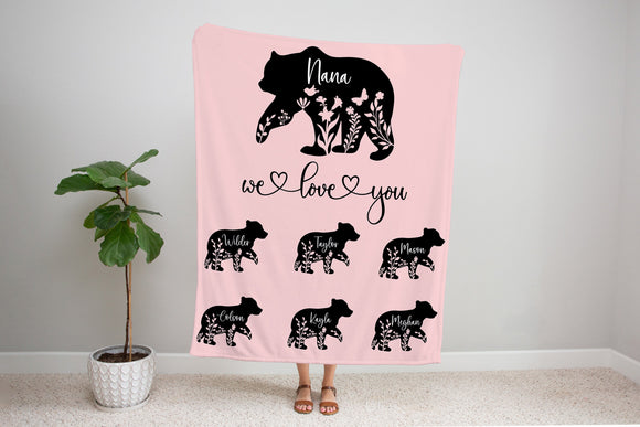 Personalized Mama Bear Blanket, Mom Blanket, Custom Names Soft Cozy Sherpa Fleece Throw Blankets, Gift for Mom, Grandma, Mother's Day Gift