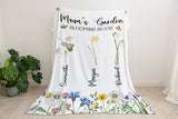 Mom Blanket With Kids Name, Gift For Mom Garden Blanket, Mothers Day Gift From Daughter & Son, Personalized Birth Flower, Grandma Gift