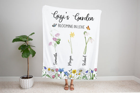 Gigi's Garden Blanket With Names, Gift For Mom Garden Blanket, Mothers Day Gift From Daughter & Son, Personalized Birth Flower, Grandma Gift