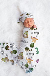 Dinosaur Swaddle Blanket, Dinosaur Personalized Baby Set, Personalized Baby Blanket, Baby Shower Gift, Dinosaur Swaddle Set, Dino Gift