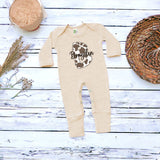 Country Baby, Personalized Neutral Baby Romper Set, Custom Infant Baby Coming Home Outfit, Baby Shower Gift, Sleeper With Footies, Cow Print