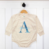 Personalized neutral baby romper and hat set, custom infant boy coming home outfit, baby shower gift, sleeper with footies
