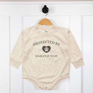 Protected By Dog Baby Outfit - Cute Personalized Bodysuit - Natural Custom Baby Outfit, Baby Dog Gift