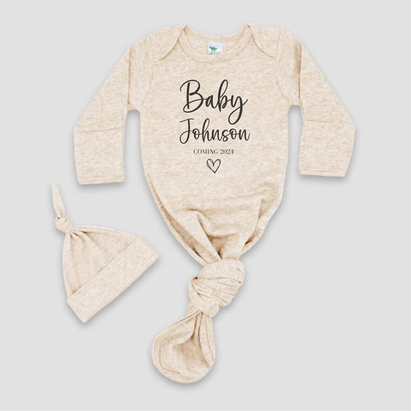 Custom Baby Announcement Outift , Personalized Infant Bodysuit, Natural Coming Soon One-piece, Custom Family Name Baby Clothes