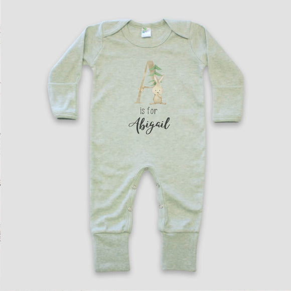 Personalised Rabbit Initial Baby Sleepsuit, Baby Romper, New Girl Gift, Coming Home Gift, New Baby, Pregnancy Announcement sleepsuit